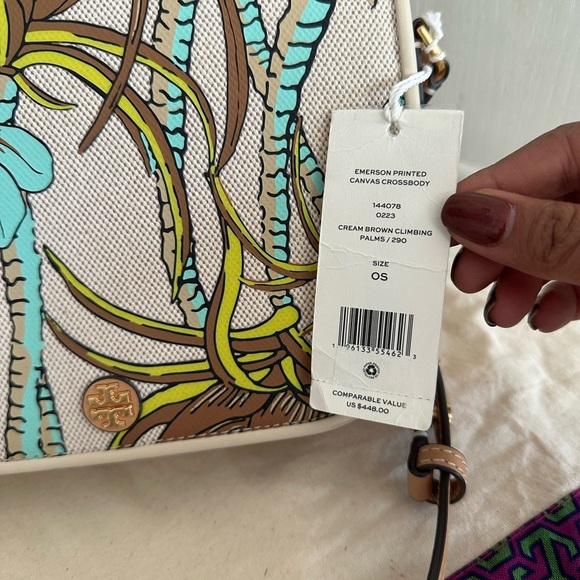 New Tory burch EMERSON PRINTED CANVAS CROSSBODY CREAM BROWN CLIMBING PALMS - Picture 5 of 8